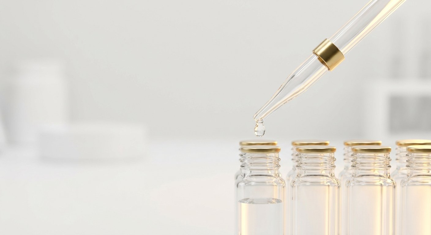 A pipette dispensing assay reagent over a row of sample vials.