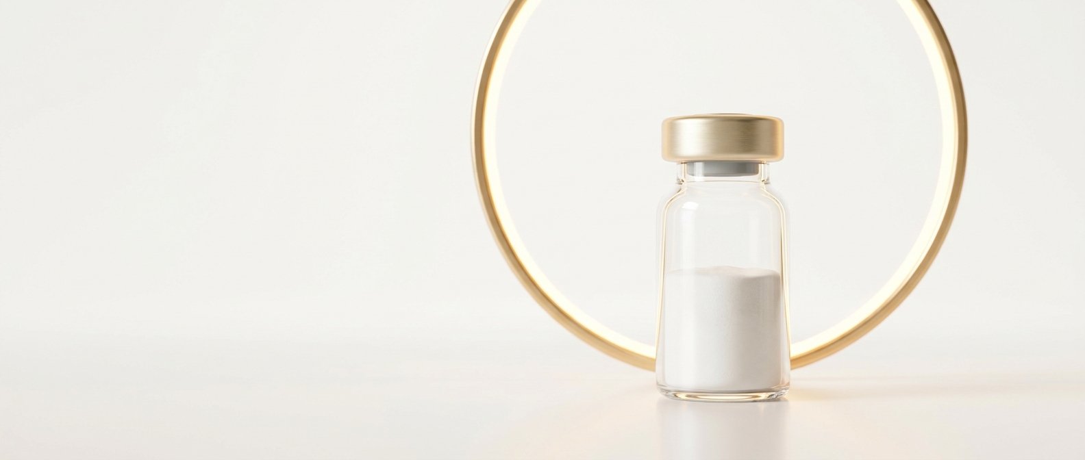 A Standard Labs research vial held within a gold halo of light.